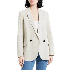 Theory NWT Oat Melange Linen Double Breasted Blazer Jacket 14